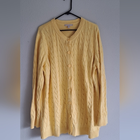 Woman Within Sweaters - Pale Yellow Cable Knit Sweater 2X Womens